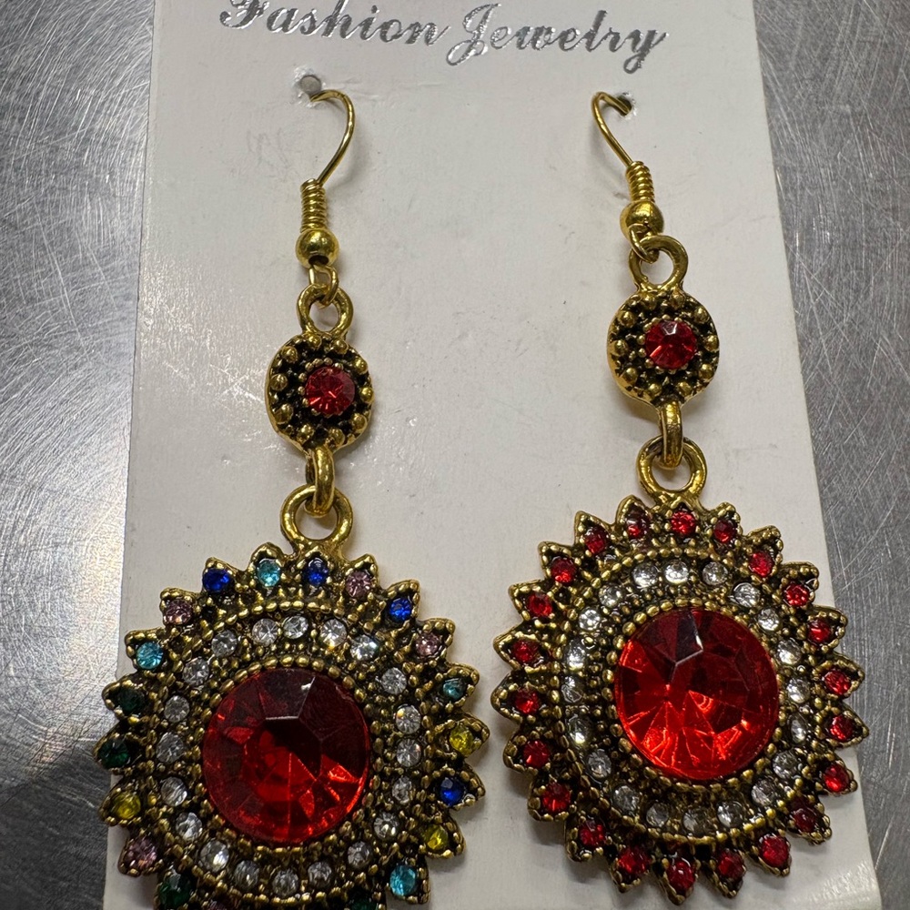 Gold and Red Fashion Jewelry Earrings